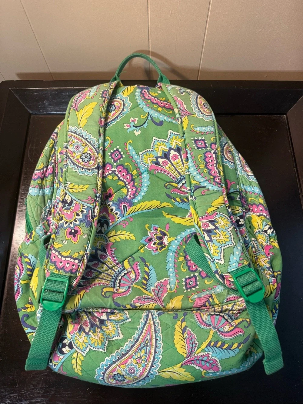Vera Bradley Green Paisley Quilted Backpack with Bright Trim
